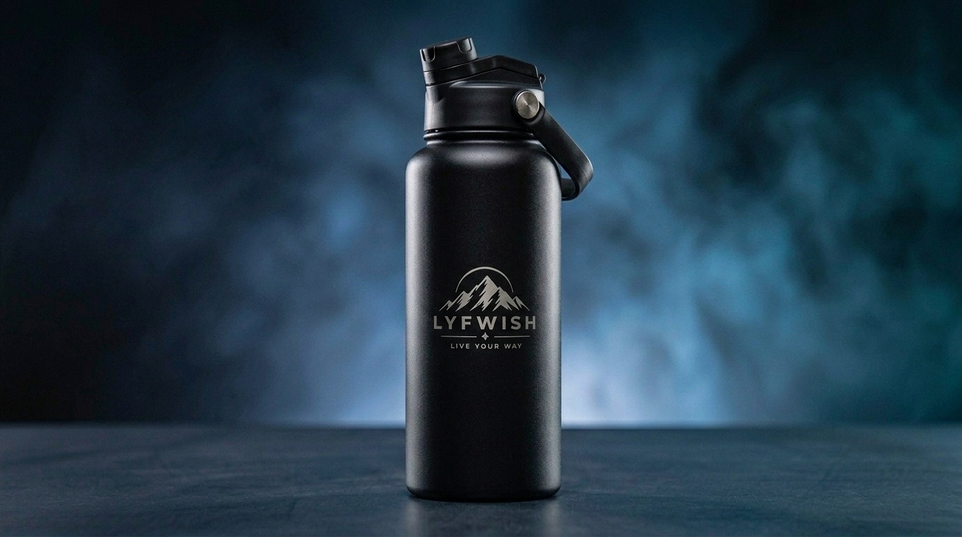 Matte black LYFWISH insulated bottle
